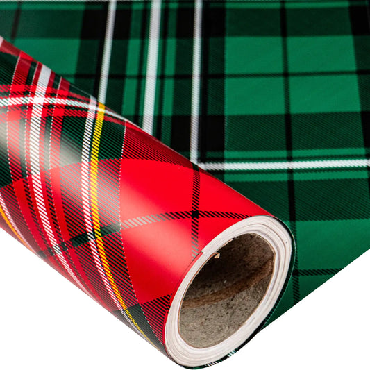 Green & Red Tartan Festive Wrap - Dual-Sided - 24"x100' Roll