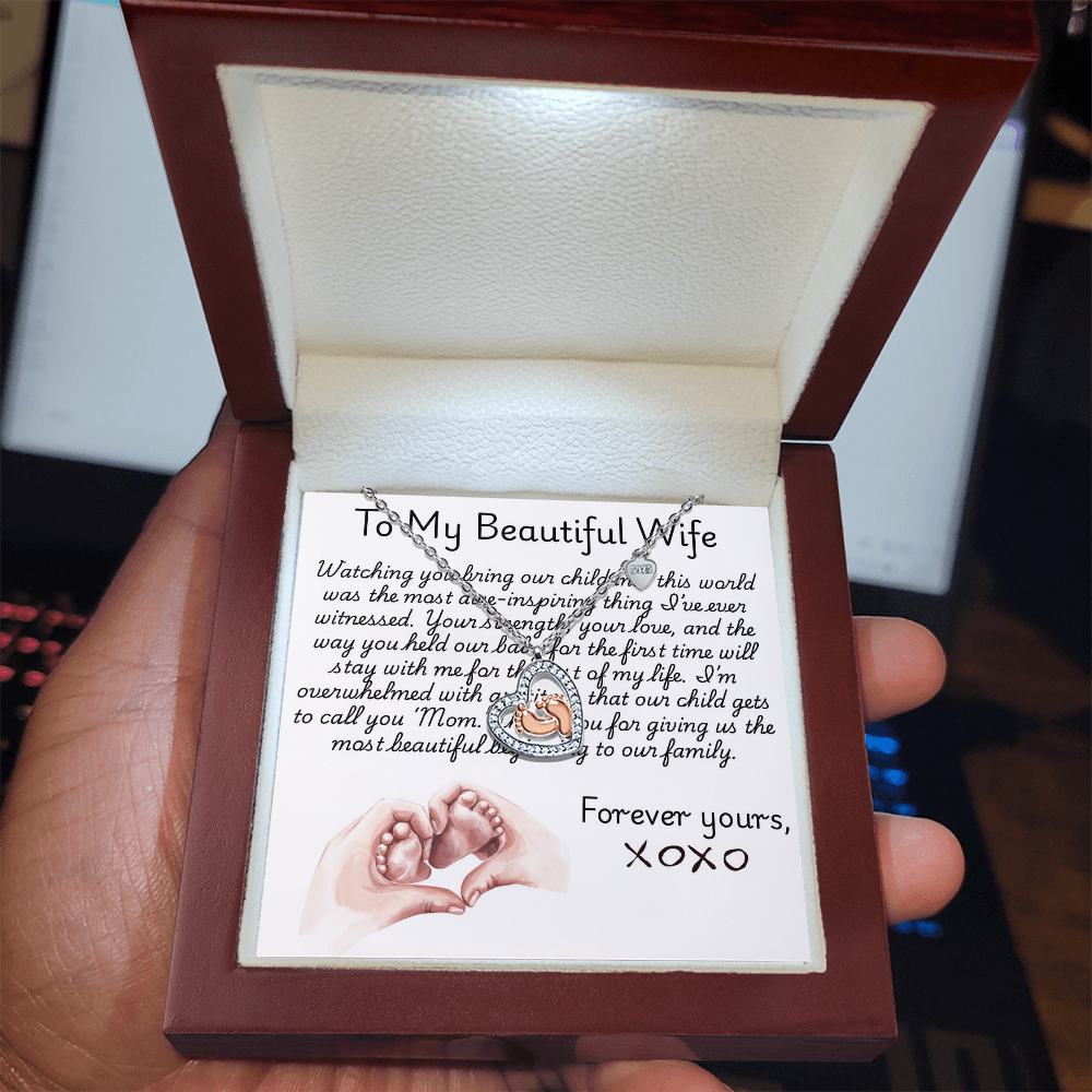 Customized Baby Feet Heart Necklace