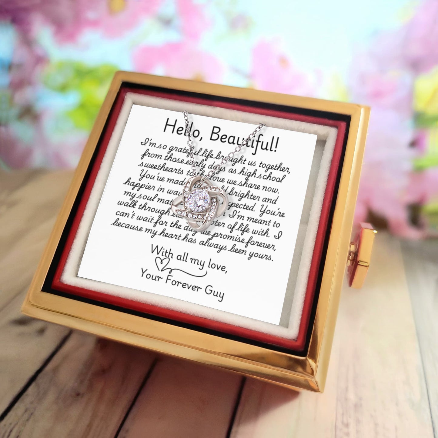 Love Knot Customizable Necklace w/Revealing Luxurious Rose Gift Box