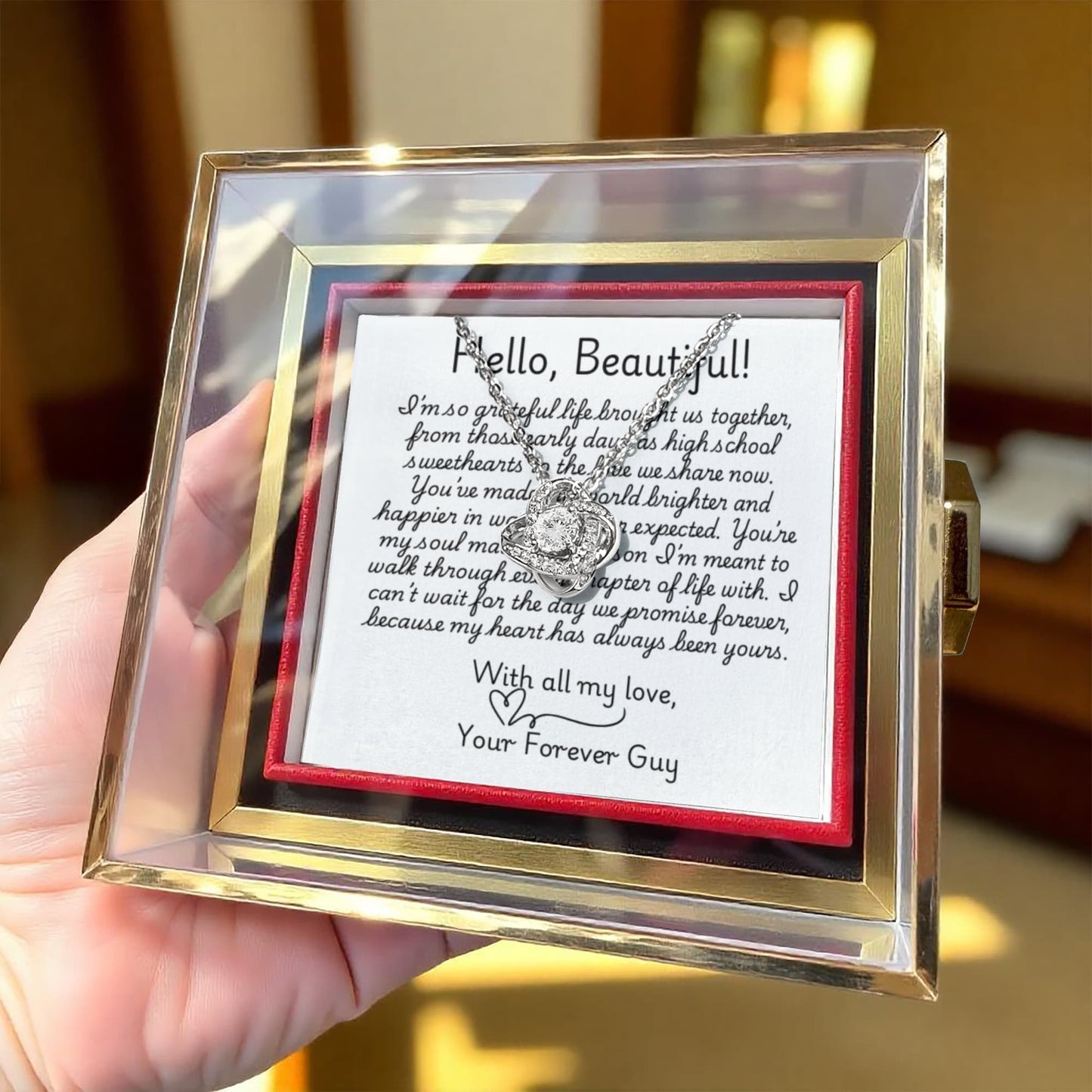 Love Knot Customizable Necklace w/Revealing Luxurious Rose Gift Box