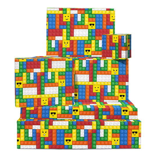 VIBRANT 23 Lego-Themed Gift Wrap - 6 Eco Sheets with Tags